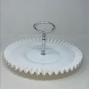 Vintage Fenton Silver Crest Milk Glass Sandwich Tray.